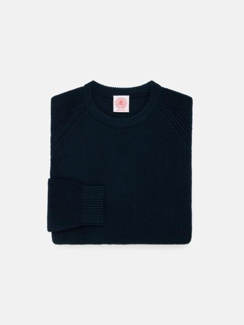 J. PRESS NAVY SHAKER KNIT COTTON CREW NECK SWEATER - TRIM FIT