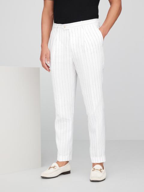 Linen chalk stripe leisure fit trousers with pleat