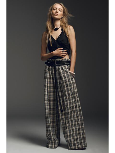 FREE PEOPLE Dimes Tie Plaid Wide-Leg Trousers