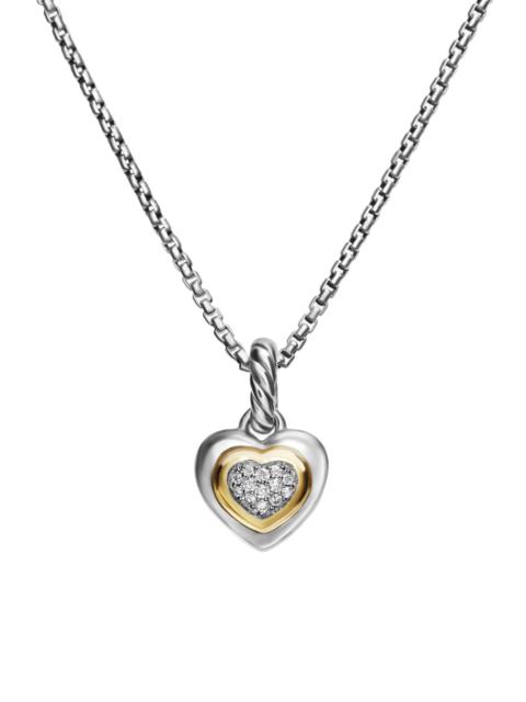 DAVID YURMAN Women's Petite Cable Heart Pendant Necklace in Sterling Silver with 14K Yellow Gold and Diamonds, 17
