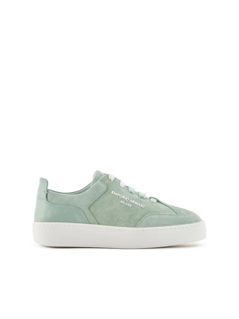 EMPORIO ARMANI velour-leather flatform sneakers