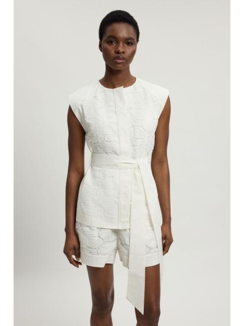 KAREN MILLEN Cutwork Cotton Tie Detail Woven Top