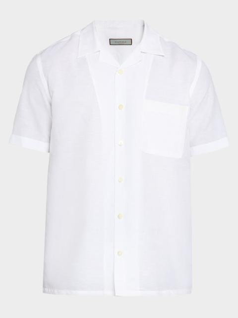 Canali Men's Linen and Cotton Pocket Camp Shirt