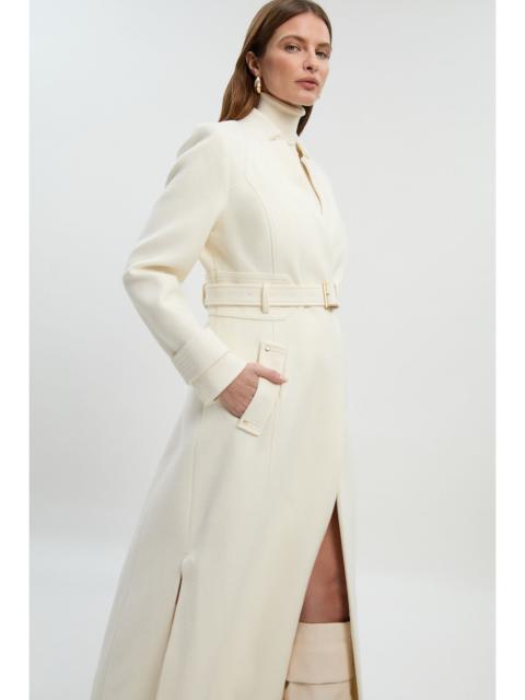 KAREN MILLEN Wool Investment Notch Neck Belted Detail Tailored Maxi Coat