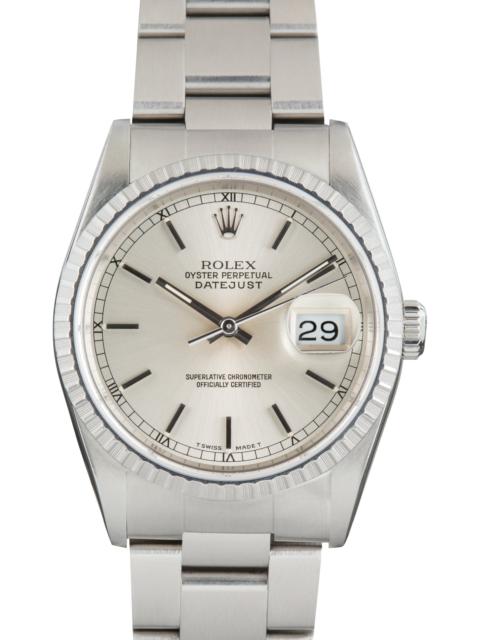 ROLEX Pre-Owned Rolex Datejust 36 Engine Turned Bezel Ref 16220 Silver Dial