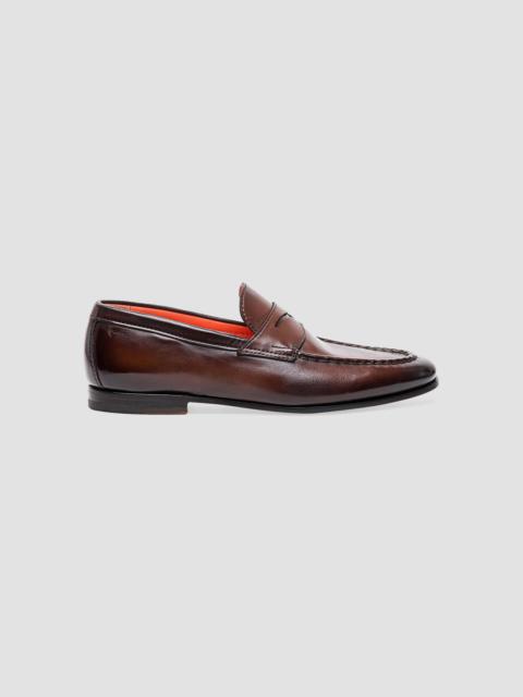Santoni Men's Leather Penny Loafers - Dark Brown