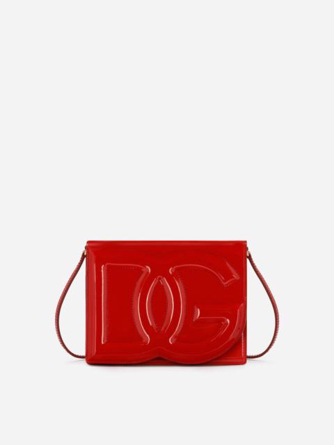 Patent leather crossbody bag with logo