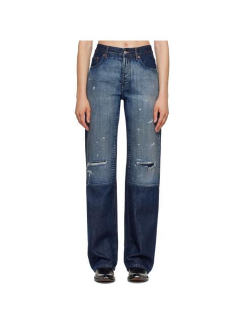 MM6 Maison Margiela Blue Distressed Panel Denim Jeans