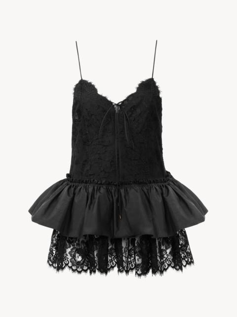 Chloé THIN-STRAP RUFFLE TOP IN TECHNICAL TAFFETA & LACE