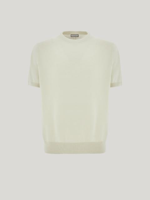 Canali MILK-COLORED COTTON AND SILK CREW NECK T-SHIRT