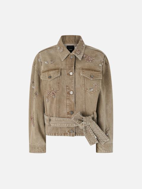 PINKO BROWN DENIM JACKET WITH JEWEL EMBROIDERY