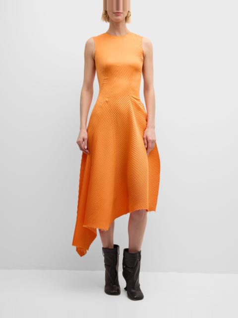 Pleated Sleeveless Asymmetric Midi Dress