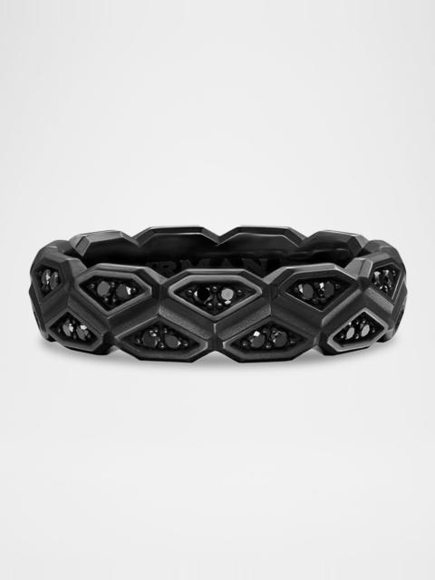DAVID YURMAN Men's Hex Band Ring in Black Titanium with Black Diamonds, 6mm