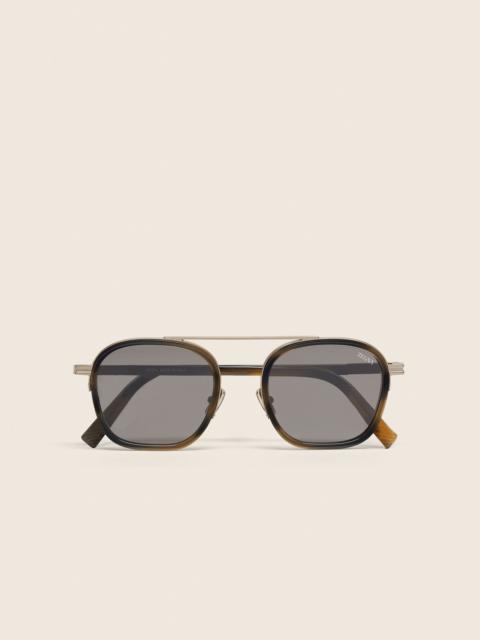 ZEGNA KHAKI GREEN HAVANA ORIZZONTE I ACETATE AND METAL SUNGLASSES