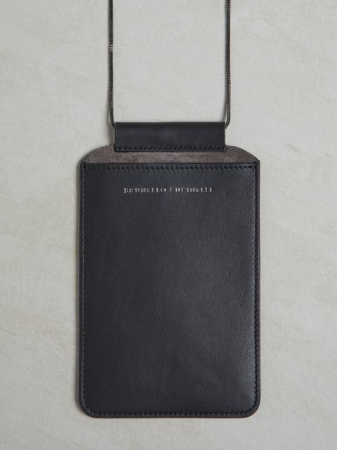 Brunello Cucinelli Matte calfskin phone bag with precious chain
