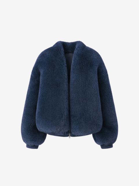 The Frankie Shop Senna Faux Fur Collarless Jacket - Navy