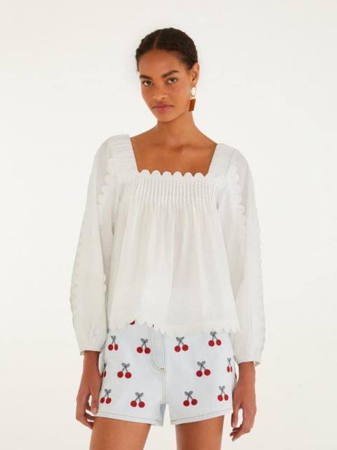 FARM RIO Embroidered Cherry Denim Shorts