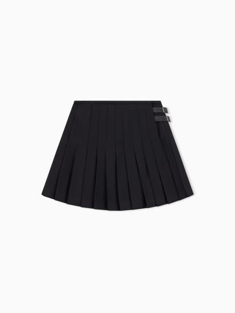 EMPORIO ARMANI WOOL-BLEND SKIRT WITH LEATHER SIDE BELTS AND PATENT BUTTONS