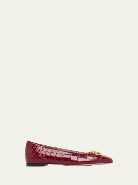 Valentino VLogo Croc-Embossed Leather Ballerina Flats