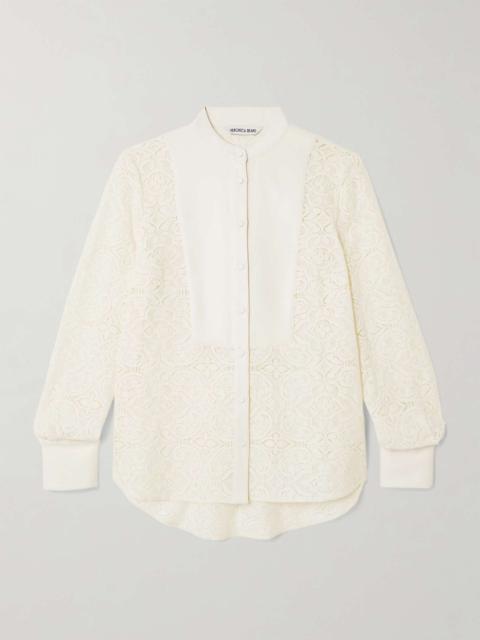 Naya crepe-trimmed corded lace silk-blend shirt