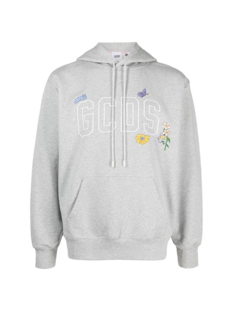 GCDS logo-embroidered cotton hoodie