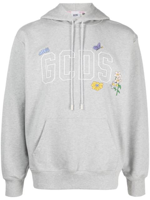 GCDS logo-embroidered cotton hoodie