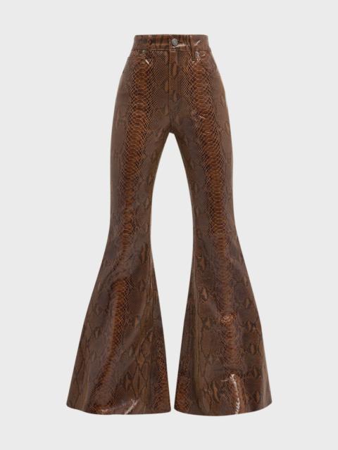 COÛT DE LA LIBERTÉ Super High-Rise Snakeskin Leather Super Bell Flare Pants