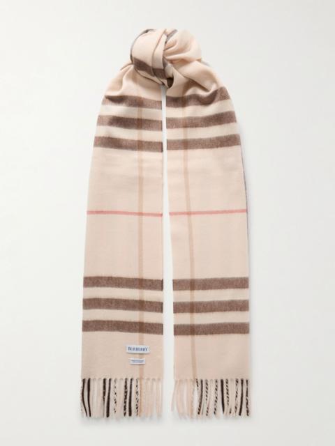 Burberry Fringed checked cashmere scarf Cream