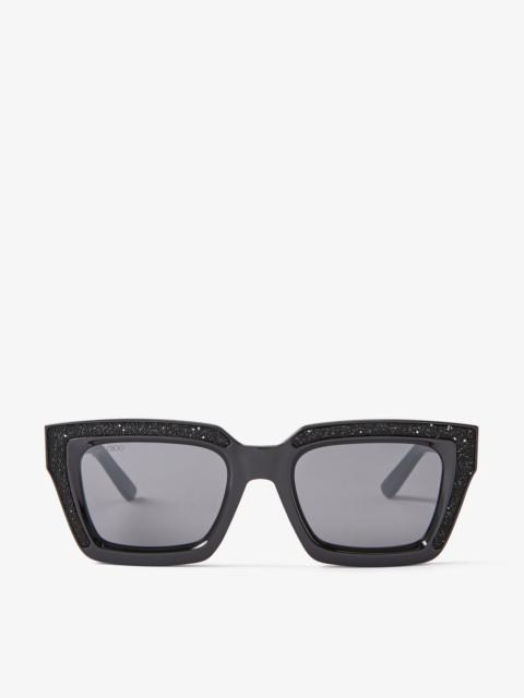 JIMMY CHOO Megs
Black Square Frame Sunglasses with Swarovski Crystals