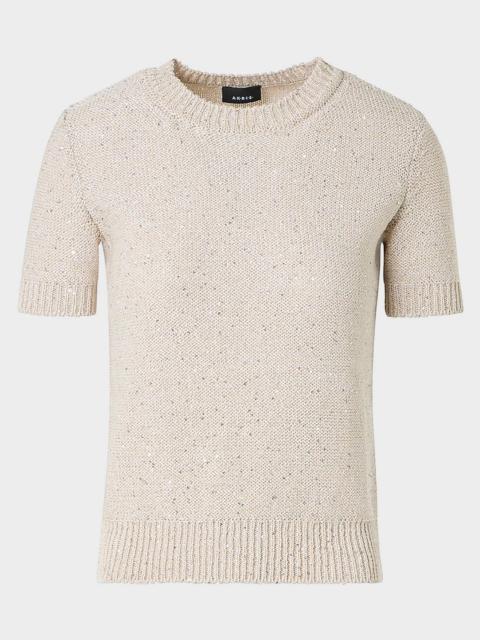 AKRIS Paillette Linen-Cotton Short-Sleeve Sweater
