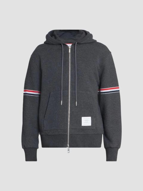 Thom Browne Men's RWB Engineered Stripe Cotton Loopback Full-Zip Hoodie - Charcoal