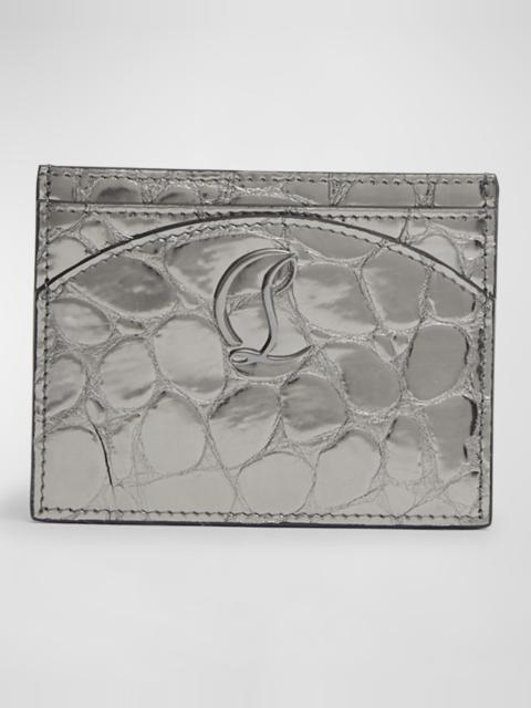 Loubi54 Card Holder in Croc-Embossed Leather