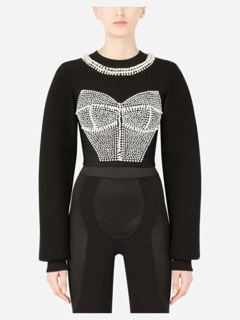 Dolce & Gabbana Technical jersey sweatshirt with pearled bustier details