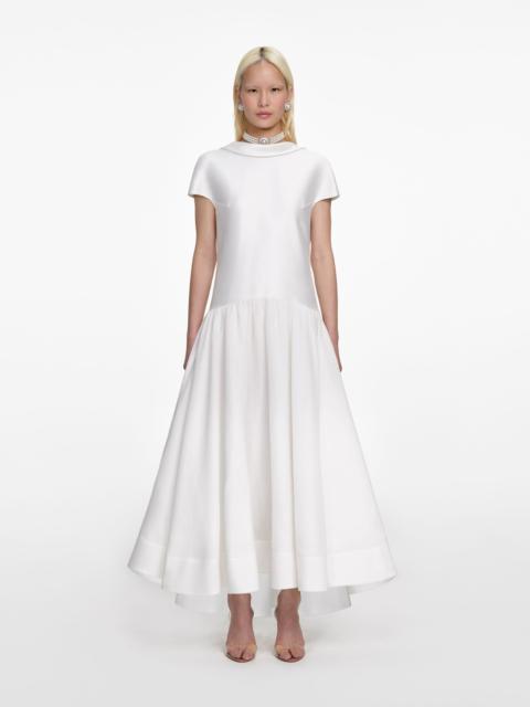 self-portrait White Satin Ramie Midi Dress