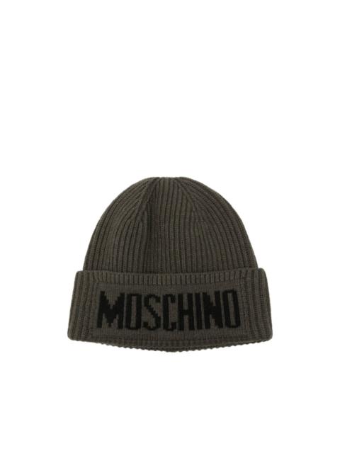 Moschino logo-intarsia ribbed-knit beanie hat