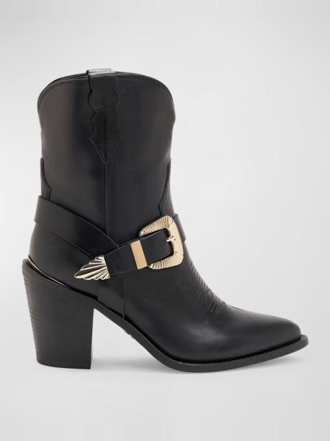 PARTLOW Charlotte Leather Buckle Western Booties