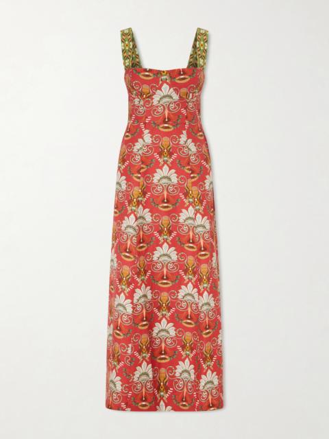 EMPORIO SIRENUSE Azzurra Open-back Floral-print Linen And Cotton-blend Midi Dress
