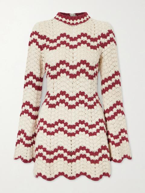 ALIX OF BOHEMIA Romy Scalloped Striped Crocheted Cotton Mini Dress