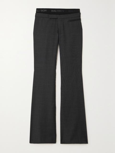 HALFBOY®️ Layered jacquard-trimmed checked wool flared pants Gray
