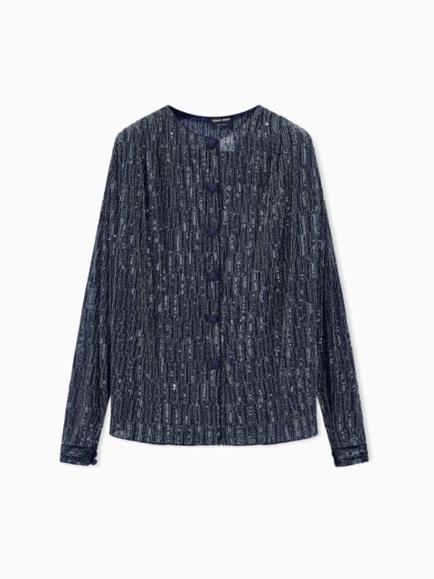 GIORGIO ARMANI LONG-SLEEVE TOP WITH BEAD AND SEQUIN EMBROIDERY