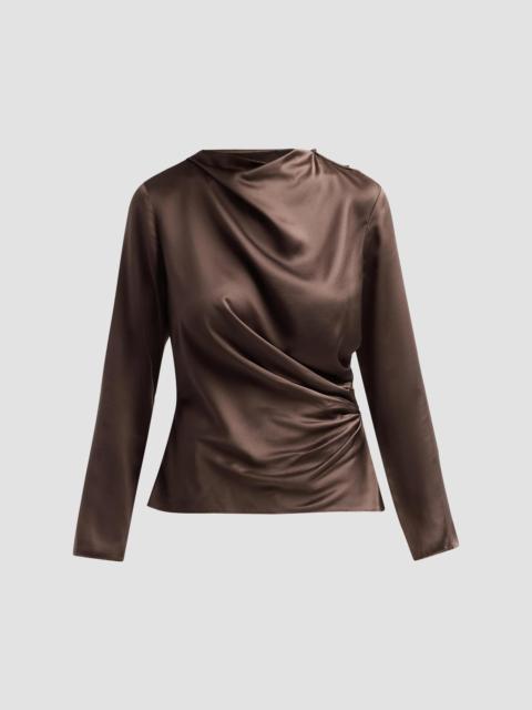 Loulou de Saison Women's Anya Draped Satin Long-Sleeve Top - Brown