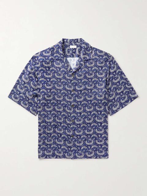 Cassi Camp-Collar Printed Satin Shirt