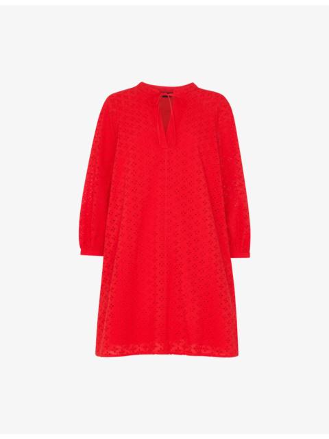 WHISTLES Broderie V-Neck Cotton Mini Dress