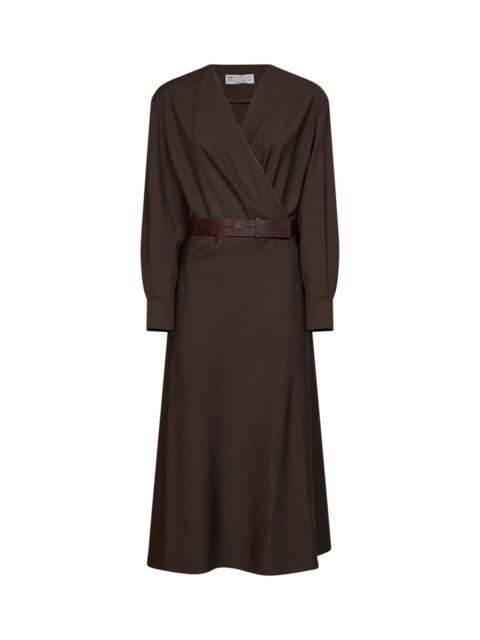 Brunello Cucinelli Dark chocolate stretch canvas belted midi dress