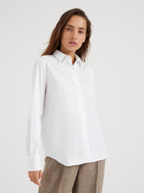Stretch cotton poplin shirt with shiny collar