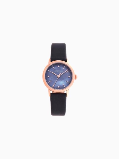 EMPORIO ARMANI SWISS MADE AUTOMATIC BLUE LEATHER WATCH