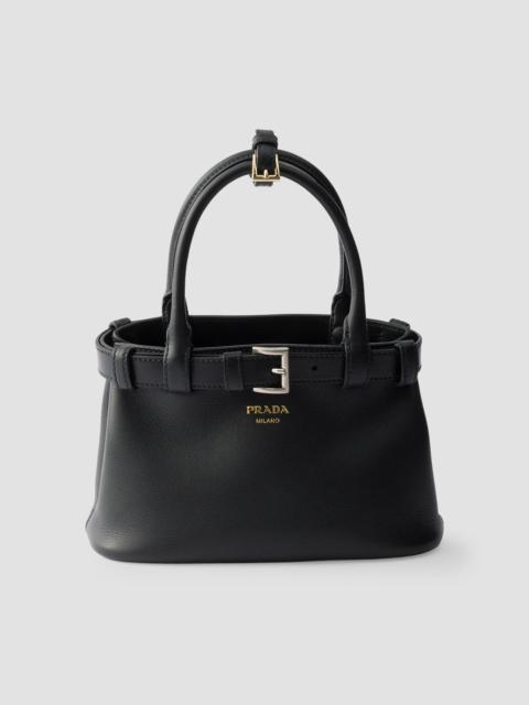 Prada Women's Buckle Small Leather Top Handle Bag with Belt - Black