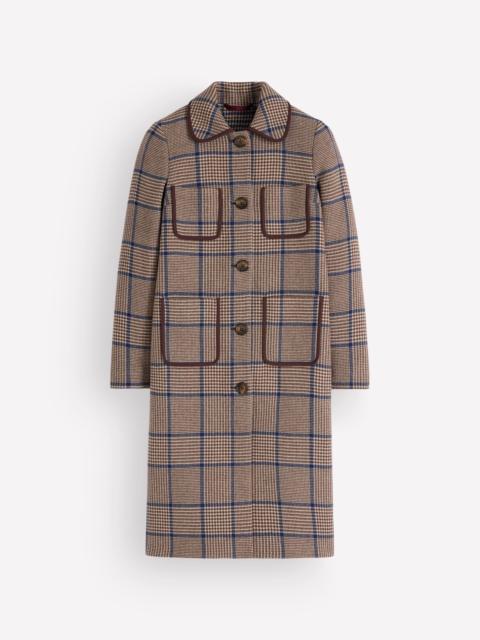 BODEN Patch Pocket Wool Blend Coat-Maroon, Teal Prince of Wales