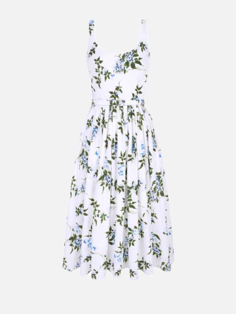EMILIA WICKSTEAD Eglantine Dress In Lilac Lillies & Cherry Print on White Organic Cotton