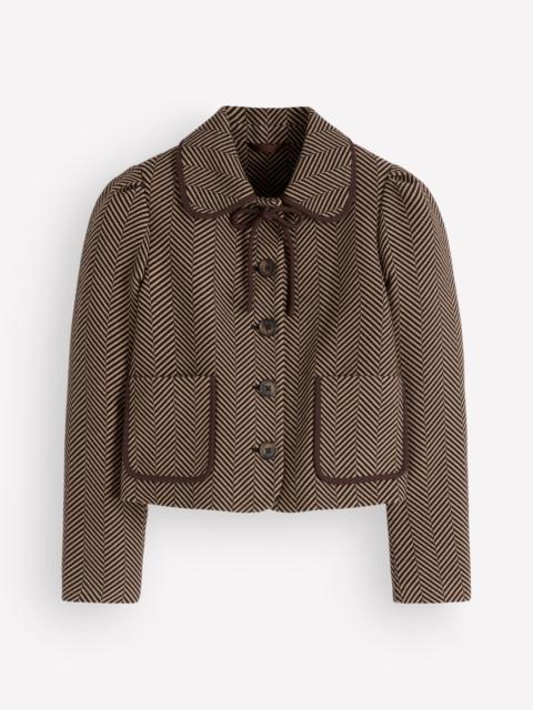 BODEN Branscombe Wool Bow Jacket-Brown Herringbone